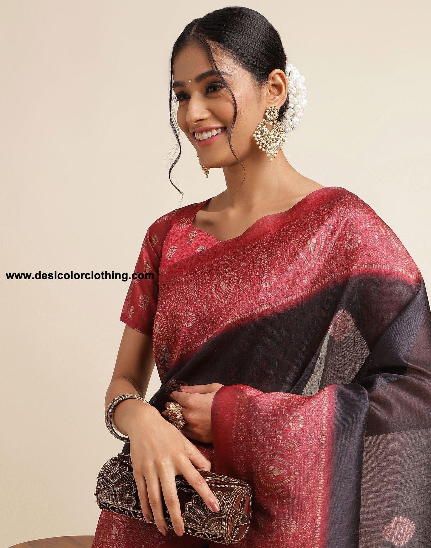 Black Silk Printed Saree