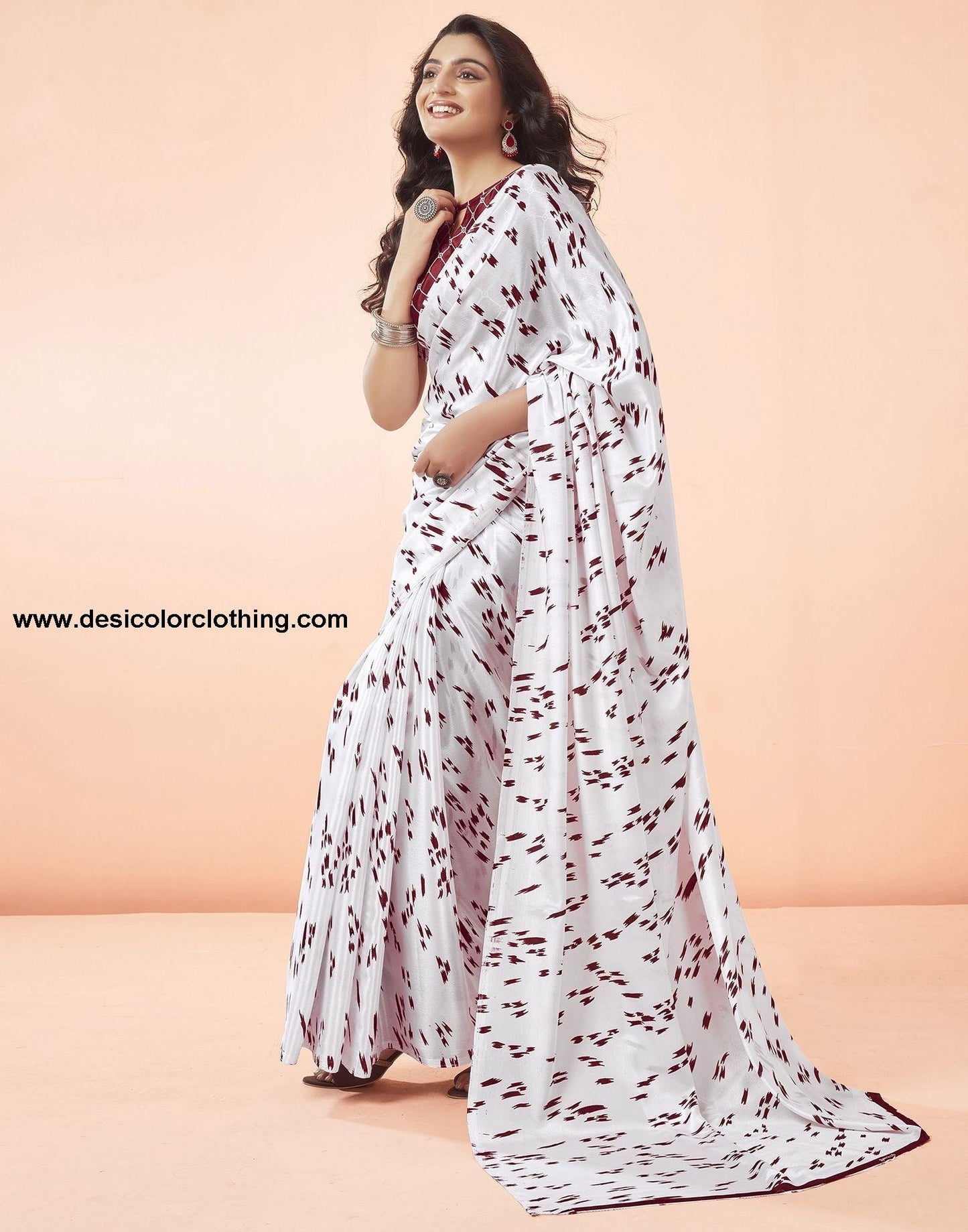 White Printed Chiffon Saree
