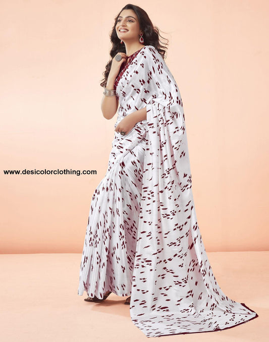 White Printed Chiffon Saree