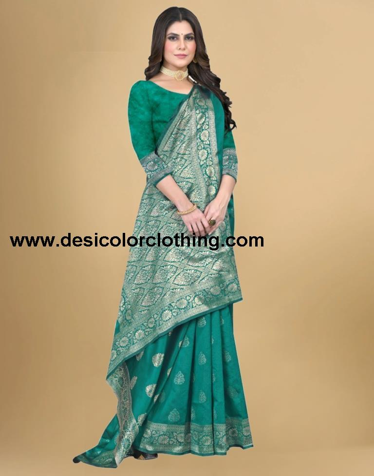 Rama Green Jacquard Banarasi Silk Saree