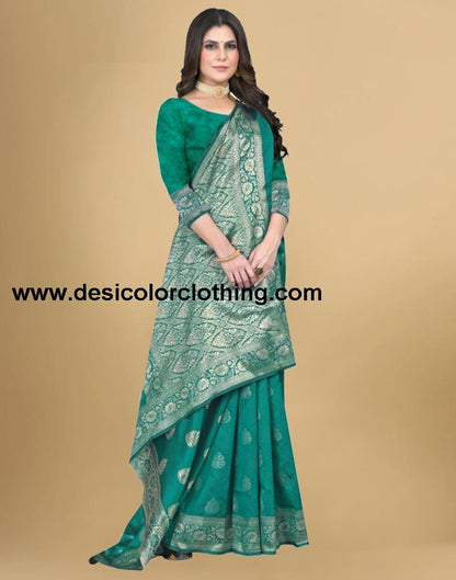 Rama Green Jacquard Banarasi Silk Saree