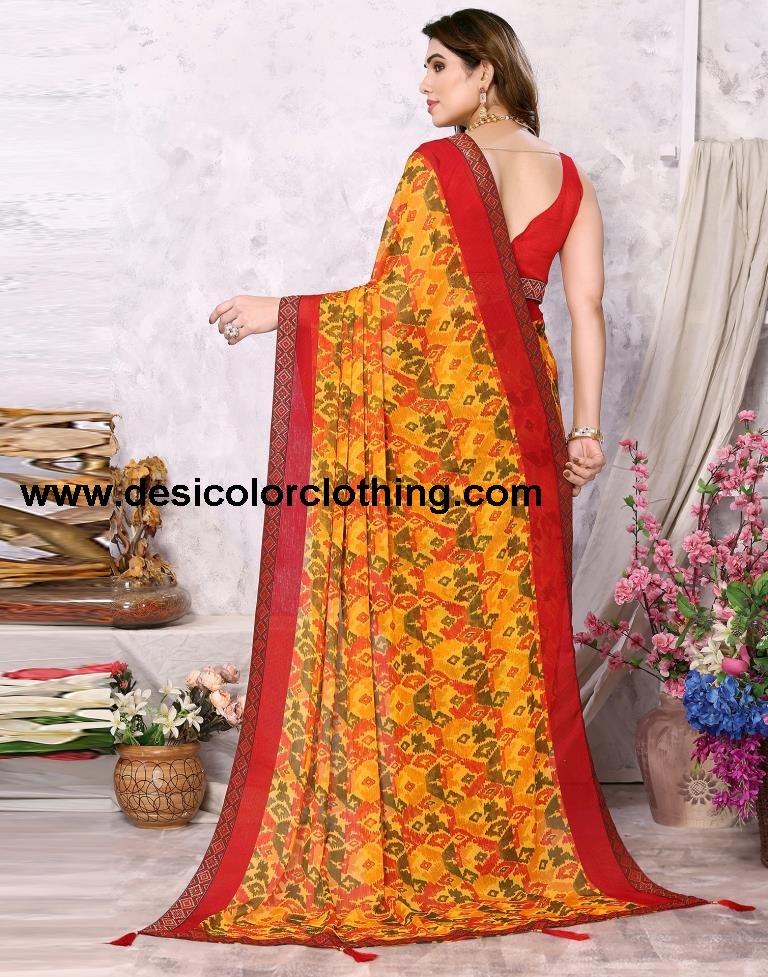 Turmeric Yellow Chiffon Printed Saree