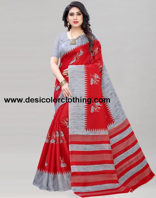 Red Coloured Khadi Silk Printed Casual saree