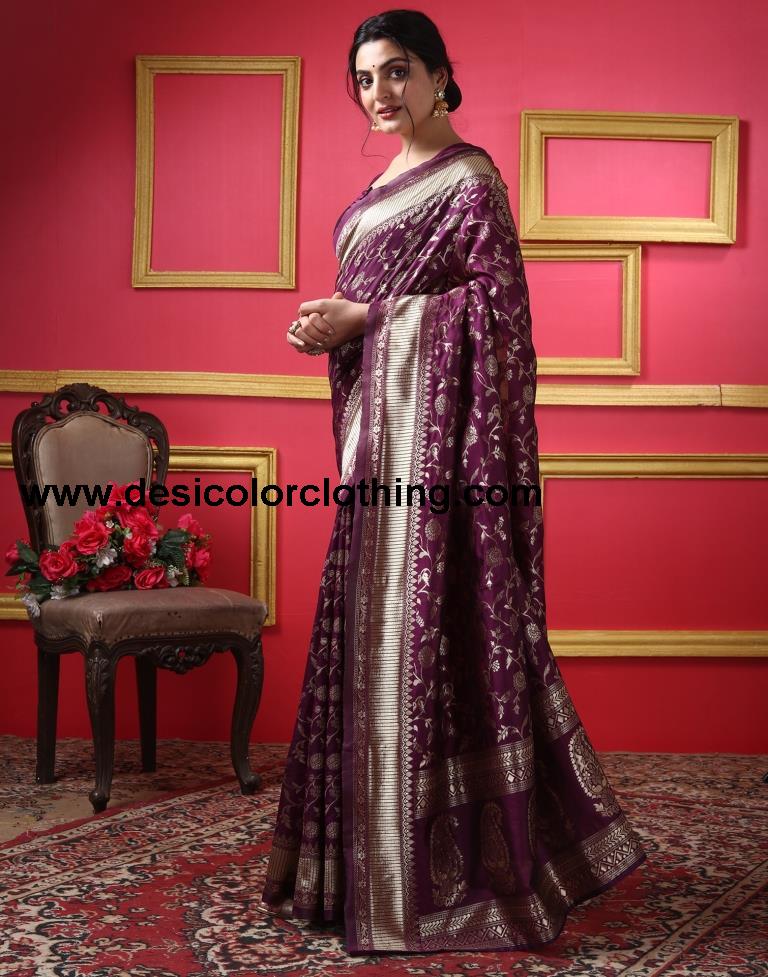 Dark Maroon Silk Plain Saree