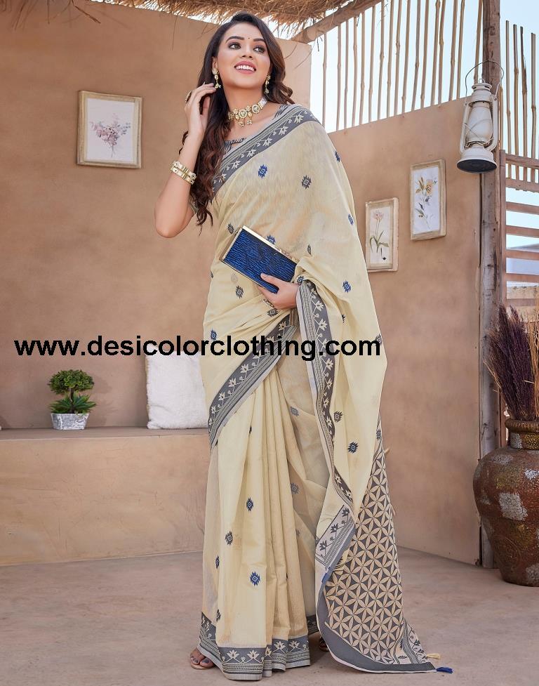 Beige Silk Plain Sarees