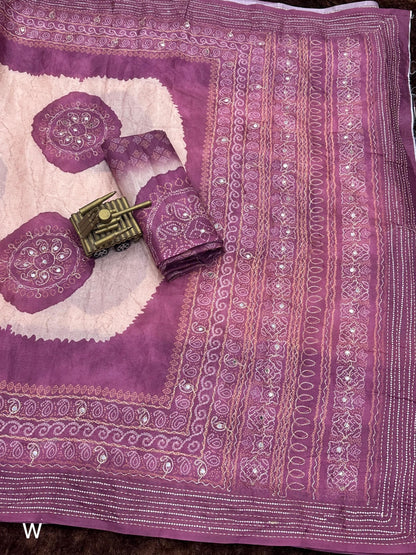 Product Image - Designer Rangeen Silk Saree with Hand Katha and Gotta Patti Work for Festive and Wedding Wear