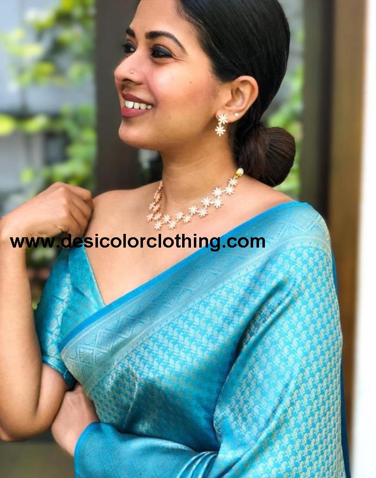 Sky Blue Kanjivaram Silk Saree