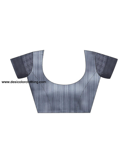 Dark Grey Printed Silk Saree