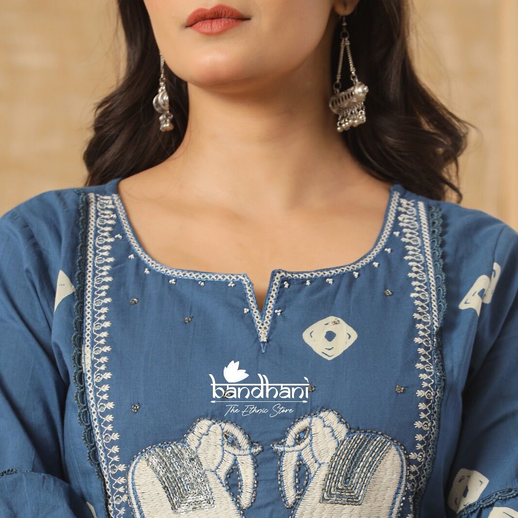 Product Image - Designer Cotton Embroidery Suit Set with Handwork - Perfect Festive & Ethnic Wear