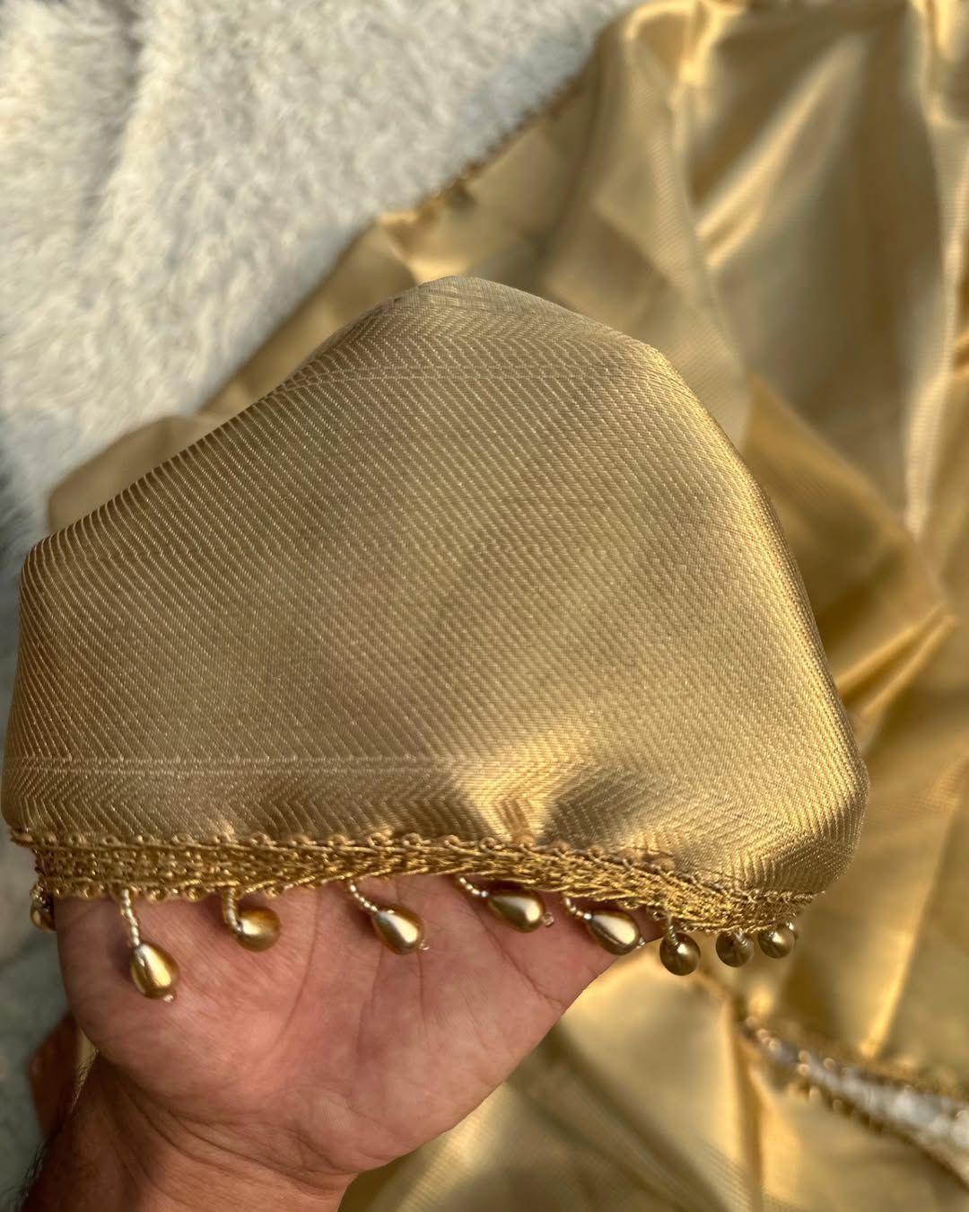 Product Image - Elegant Golden Tissue Silk Saree Inspired by Nayanthara Mam | Designer Antic Gold Border