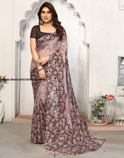 Brown Georgette Floral Printed Saree