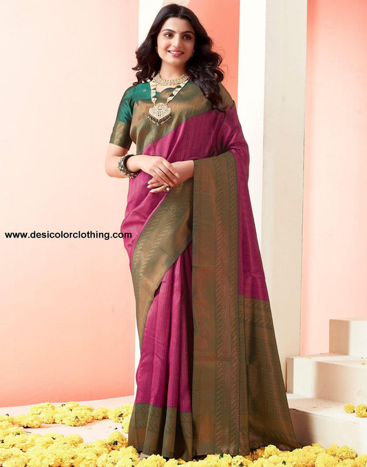 Dark Green Jacquard Silk Saree