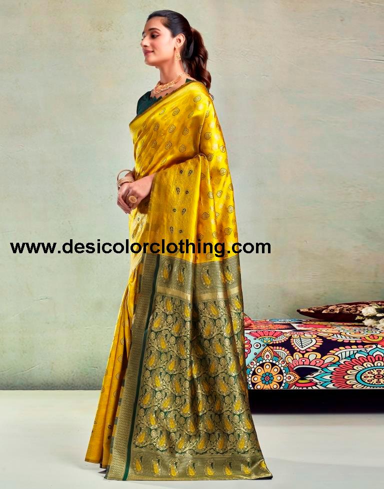Yellow Silk Woven Saree