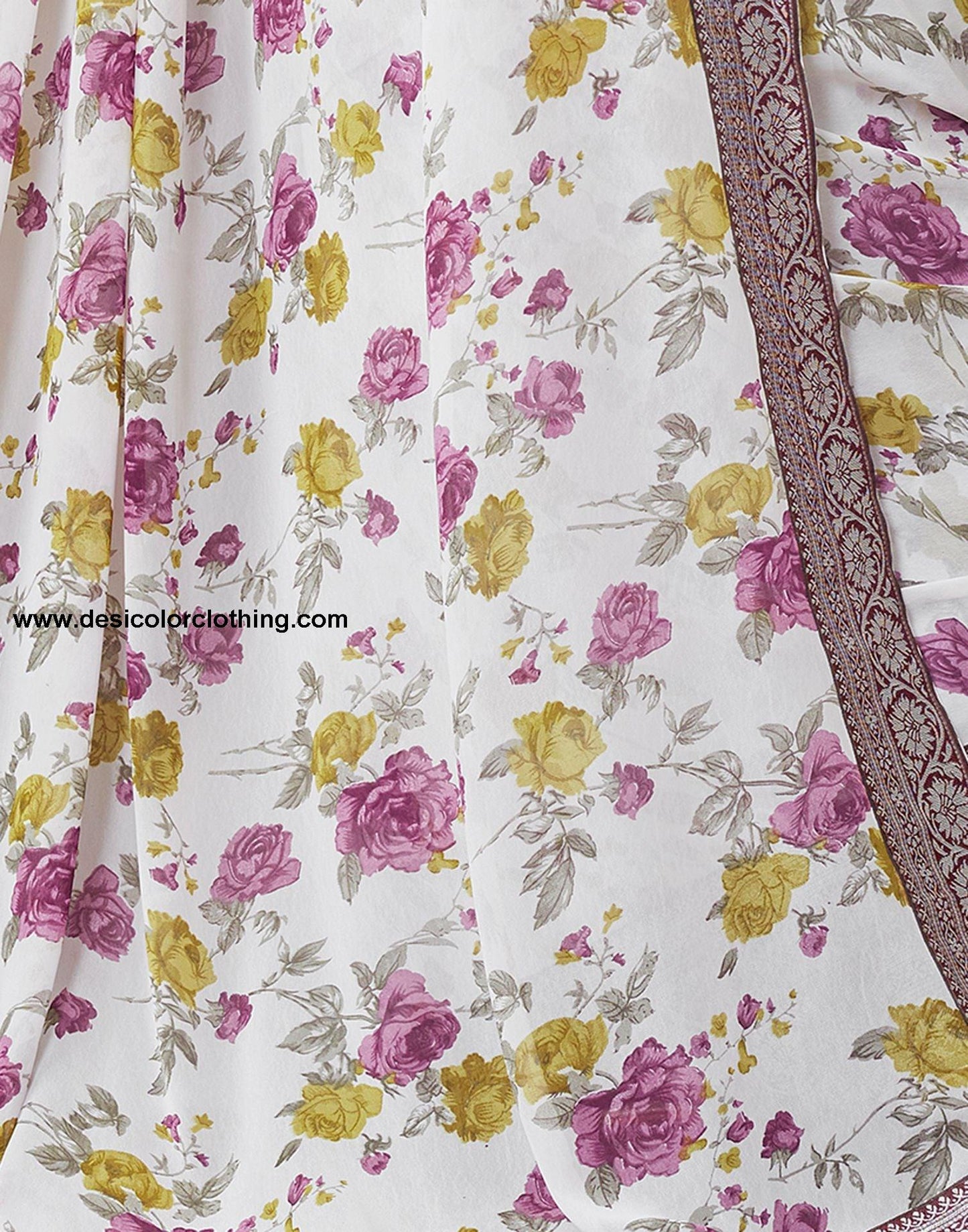White Printed Georgette Saree