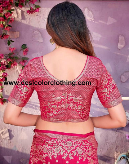 Pink Cotton Woven Saree