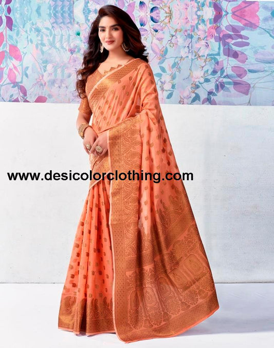 Peach Silk Plain Saree