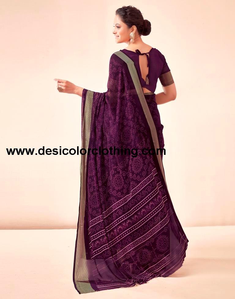Deep Purple Georgette Bandhani Sarees