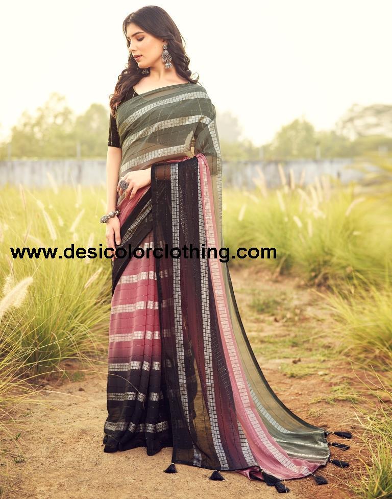 Black Georgette Plain Saree