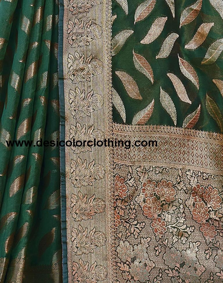 Dark Green Organza Plain Saree