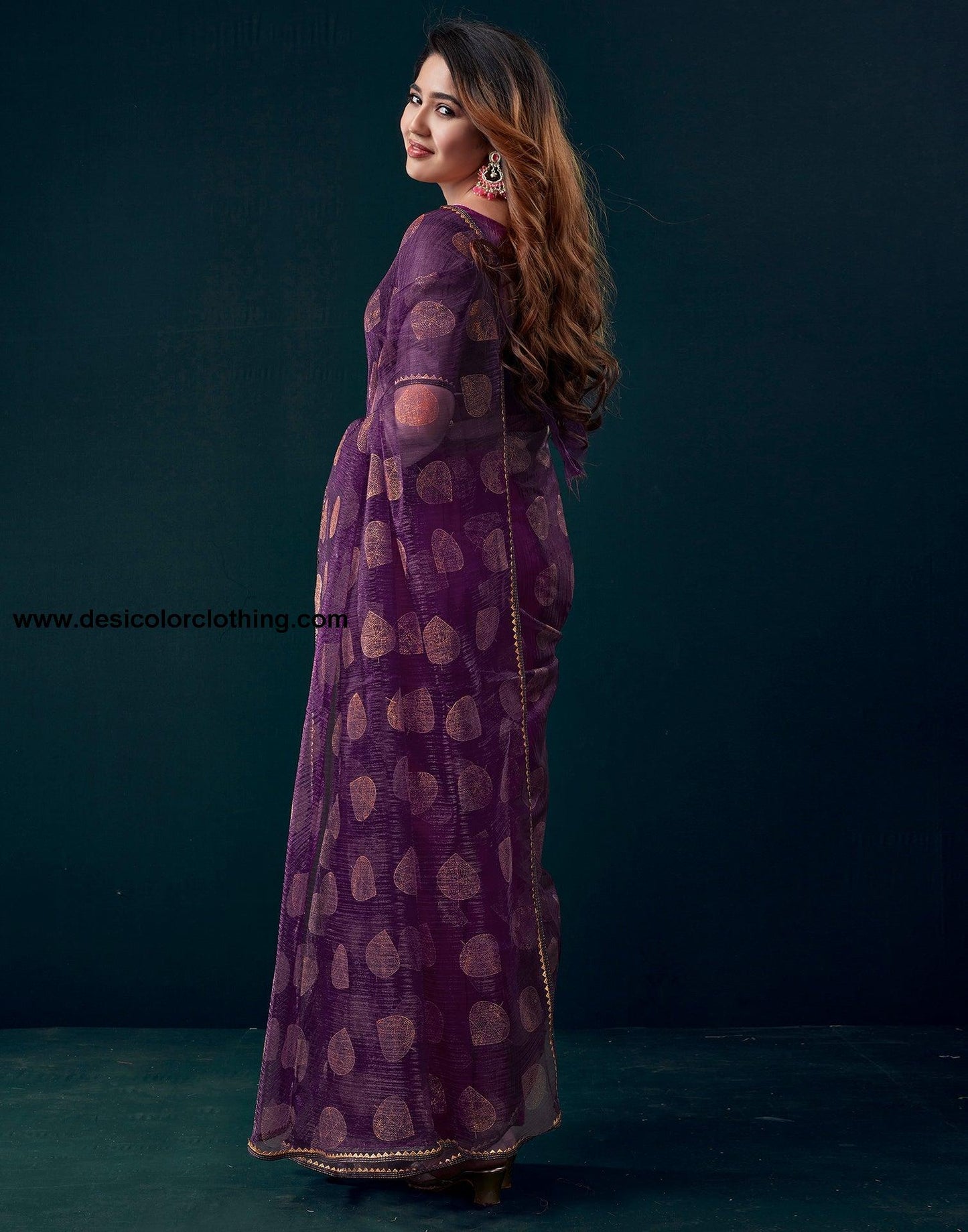 Purple Net Plain Saree
