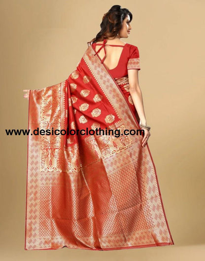 Red Jacquard Banarasi Silk Saree