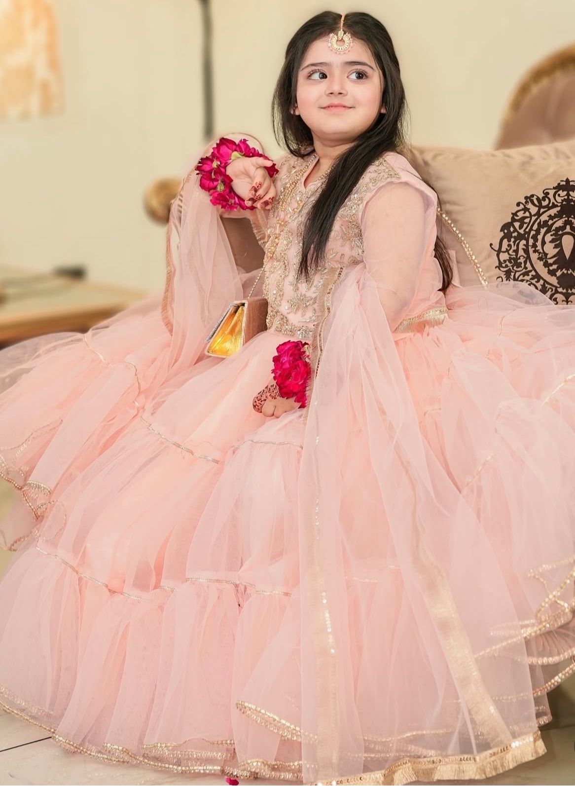 Product Image - Designer Lahenga-Choli Set for Girls with Butterfly Net