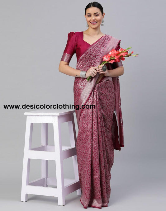 Cherry Red Banarasi Silk Saree