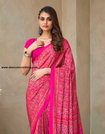 Pink Silk Printed Saree