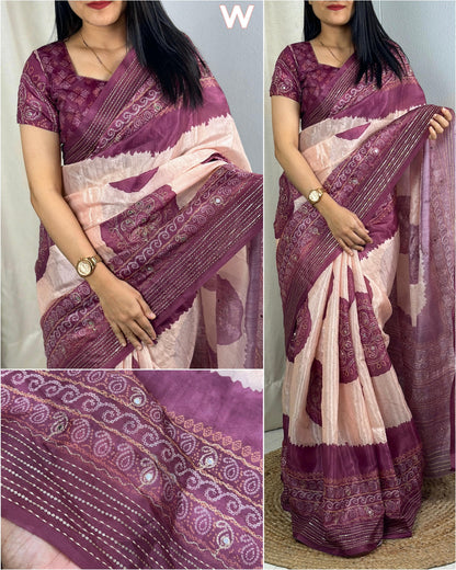 Product Image - Designer Rangeen Silk Saree with Hand Katha and Gotta Patti Work for Festive and Wedding Wear