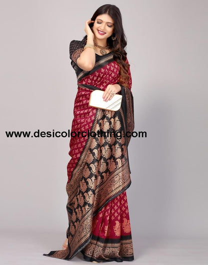 Cherry Red Printed Silk Saree