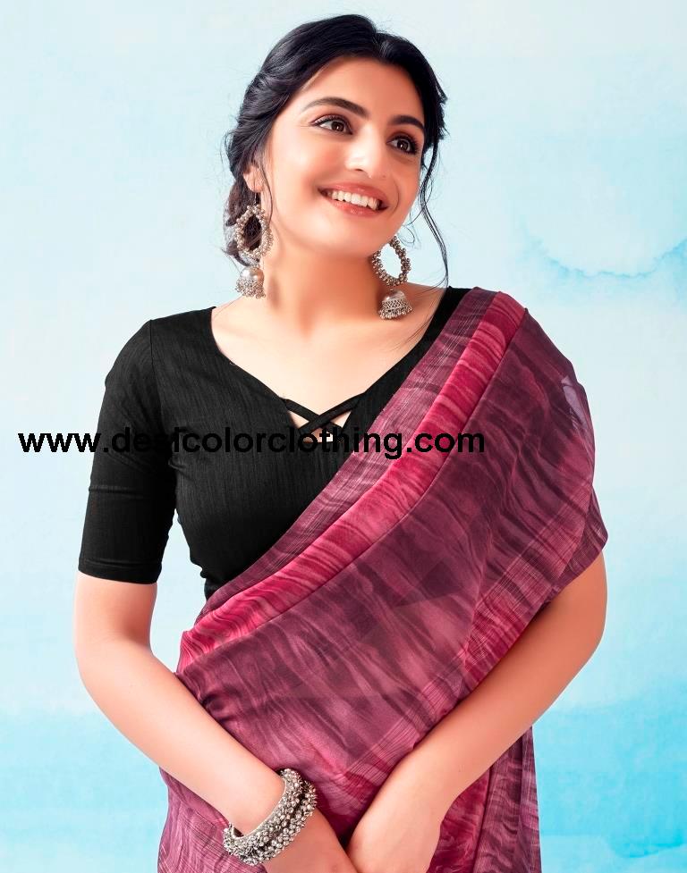 Wine Georgette Printed Ready to Wear Saree