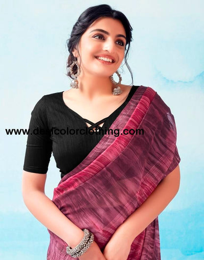 Wine Georgette Printed Ready to Wear Saree