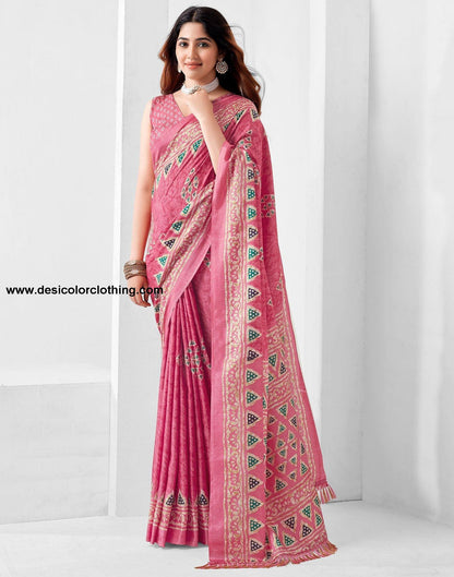 Pink Printed Silk Saree