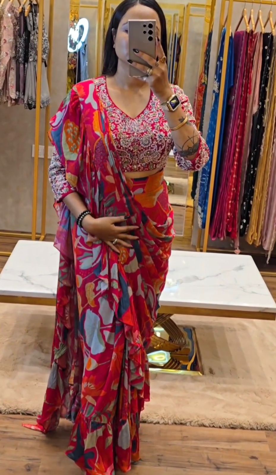 Product Image - Designer Embroidered Georgette Saree with Banglori Blouse - Festive & Wedding Wear