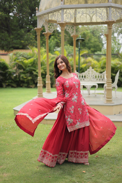 Product Image - Premium Designer Georgette Kurti-Plazo-Dupatta Set