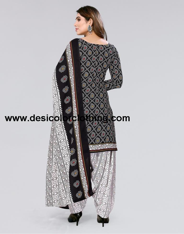 Black Printed Cotton Unstitched Salwar Suit Material