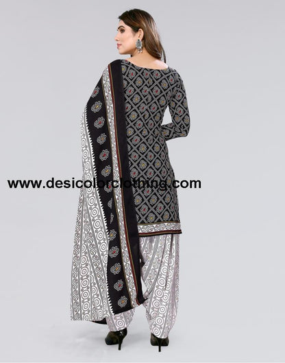 Black Printed Cotton Unstitched Salwar Suit Material