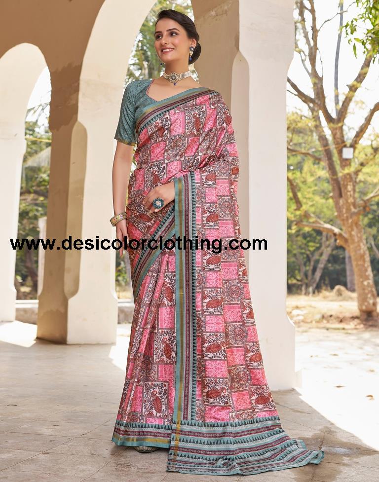 Pink Silk Printed Ready To Wear