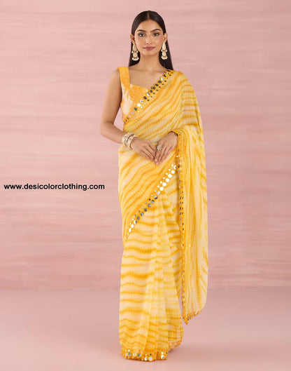 Yellow Georgette Printed Saree