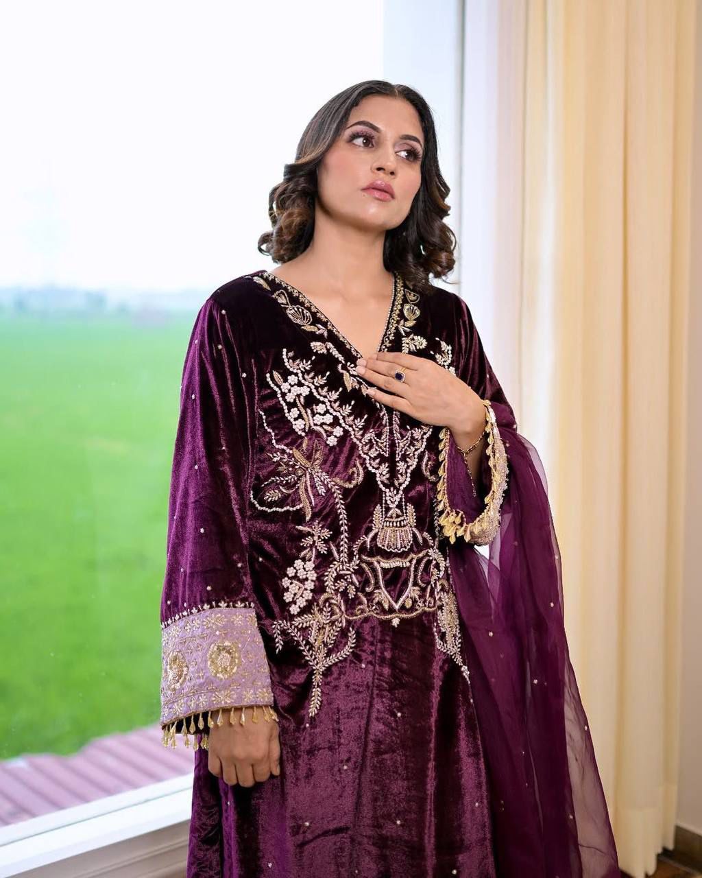 Product Image - Designer Velvet Sequence Embroidery Suit with Dupatta