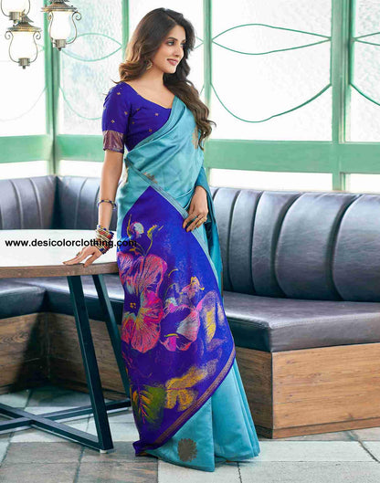 Blue Silk Woven Saree