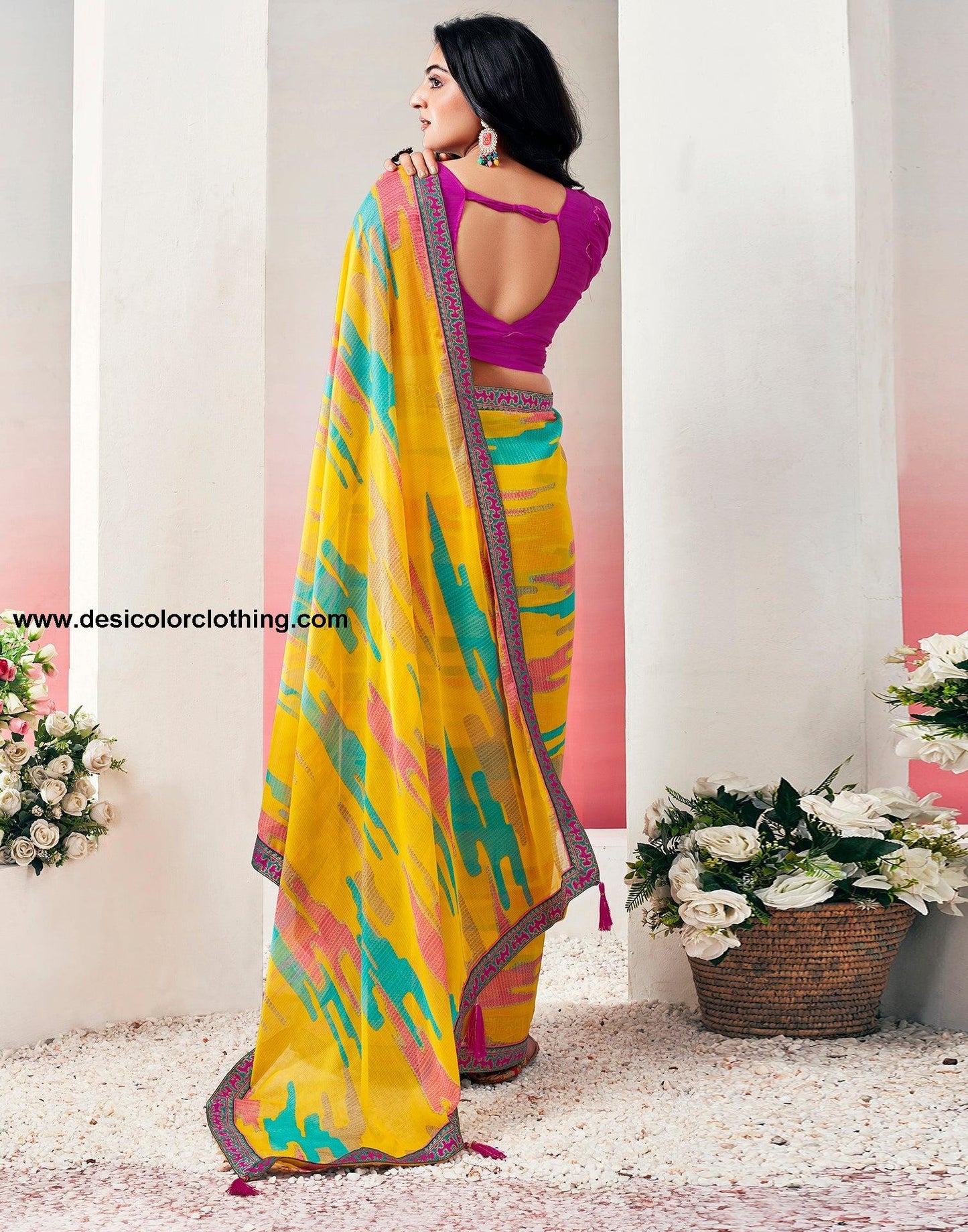 Turmeric Chiffon Printed Saree