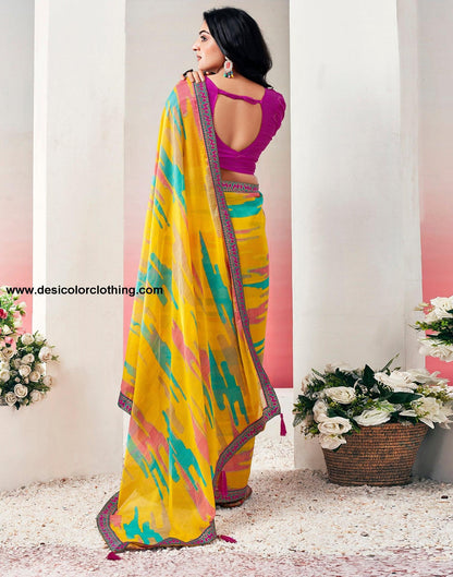 Turmeric Chiffon Printed Saree
