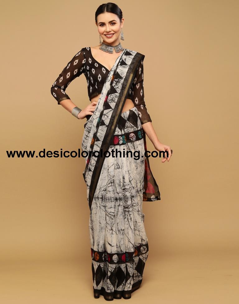 White And Grey Cotton Saree