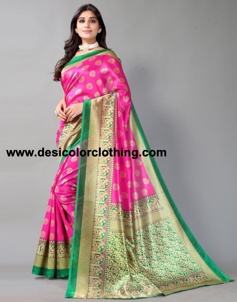 Pink Printed Silk Saree