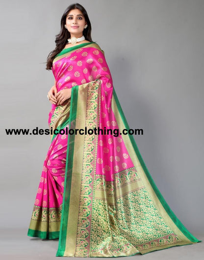 Pink Printed Silk Saree