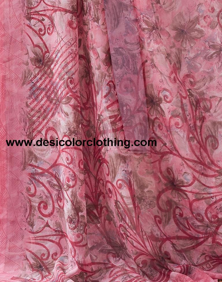 Pink Georgette Printed Saree