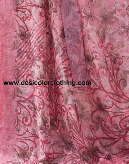 Pink Georgette Printed Saree