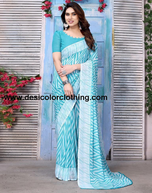 Turquoise Georgette Printed Saree