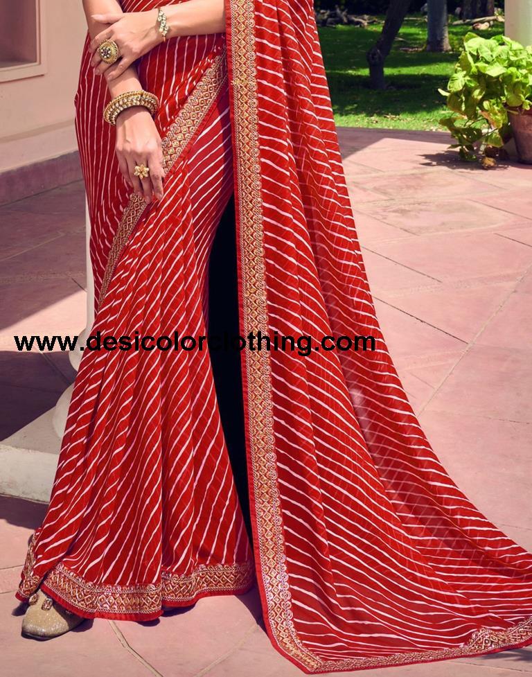 Red, White Georgette Saree
